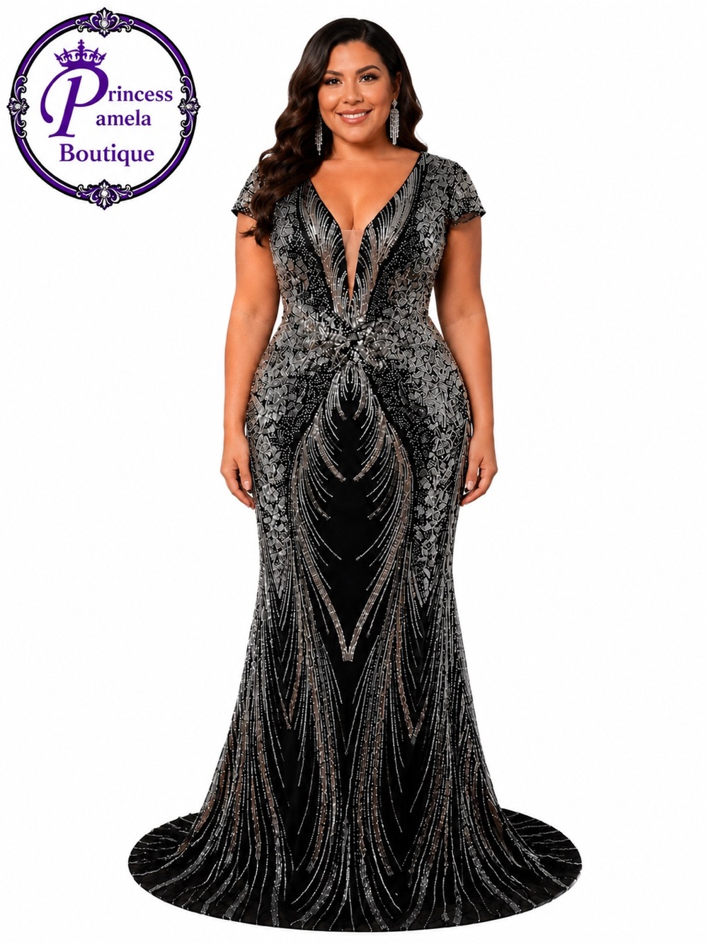 #176 Silver and Black Sequin and Chiffon Gown-3X/22W